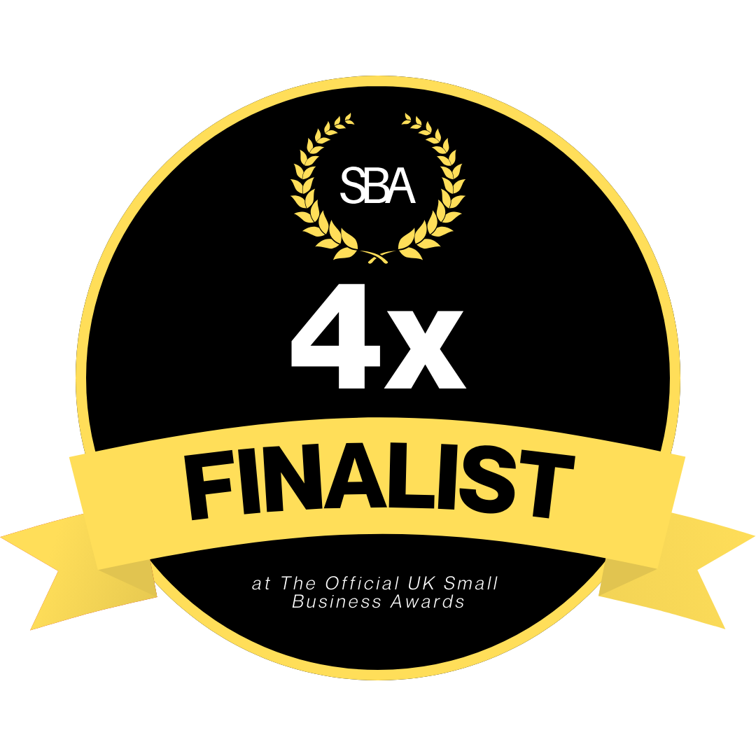 The Official UK Small Business Awards 2026 4x Finalists badge.
